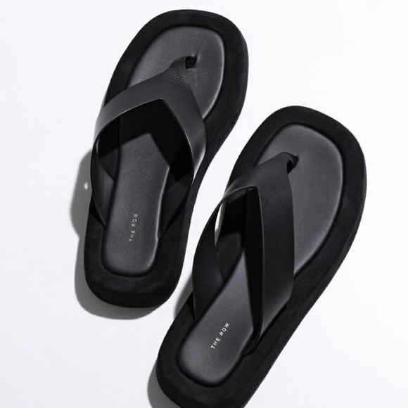 The Row Shoes - The Row Ginza Black Suede and Leather Platform Flip Flop Sandals size 40.5